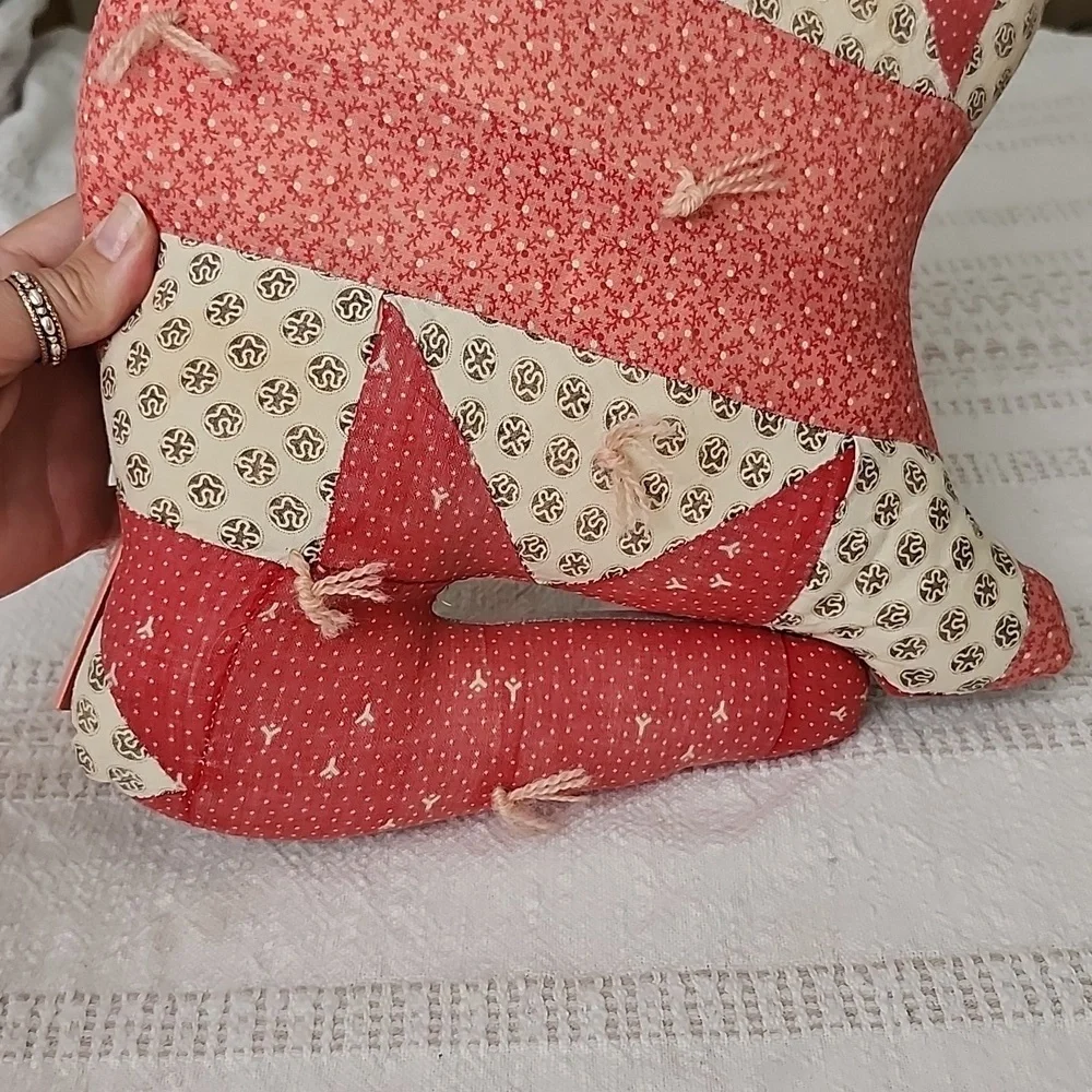 Antique quilted cat pillow patchwork cottagecore Handmade